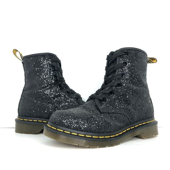 Dr Martens Black Chunky Glitter 1460 Farrah Ankle Boots Women’s 5 Shoes - Picture 1 of 12